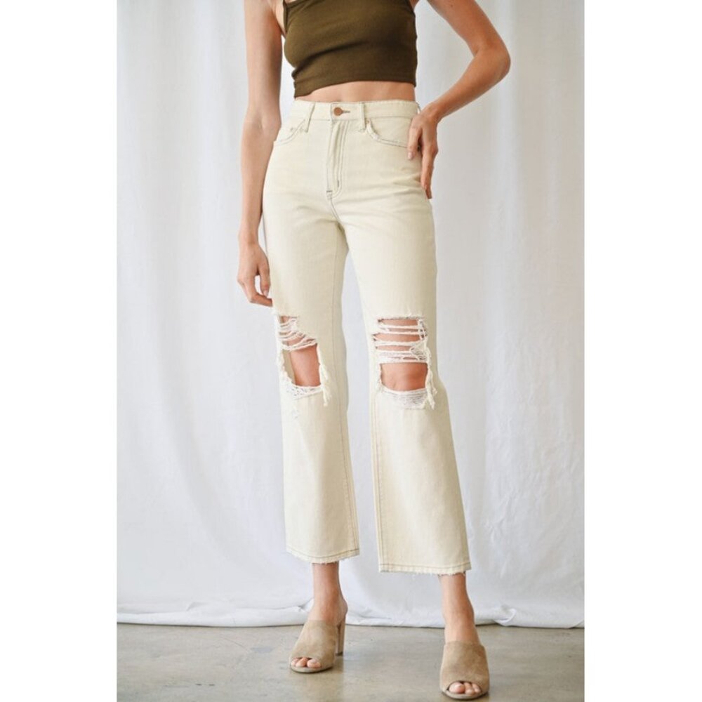 Mica Denim Sz. 26 NWT Destroyed Knees Super High Dad Jeans